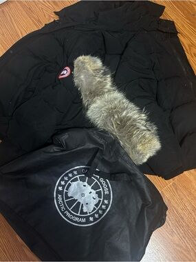 Canada Goose Black Down Parka with Grey Fur Trim